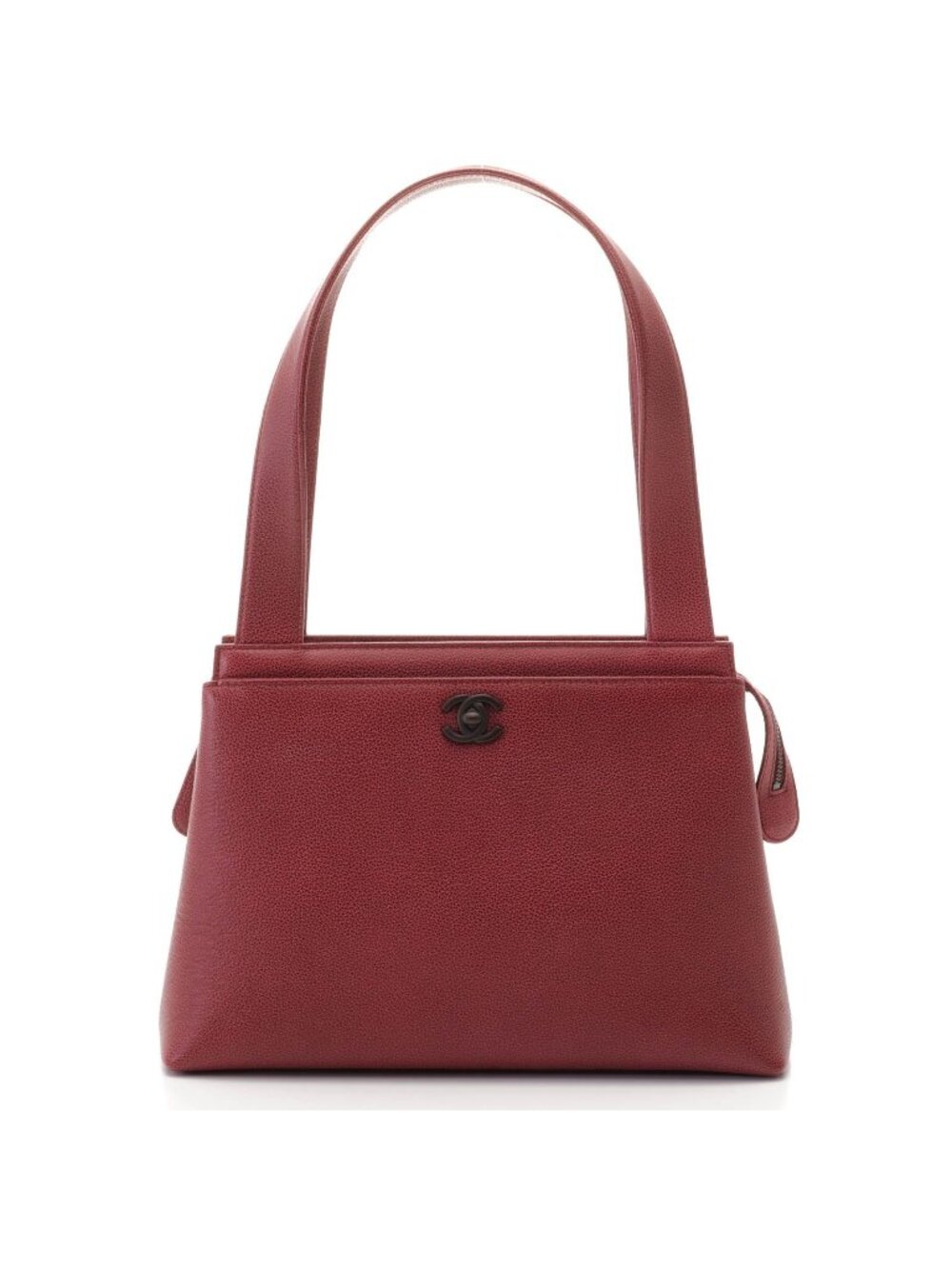 Chanel CC Logo Tote Bag Bordeaux Blk Caviar Leather